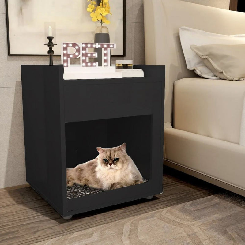Mesa De Cabeceira Com Cama Pet MDF Preto