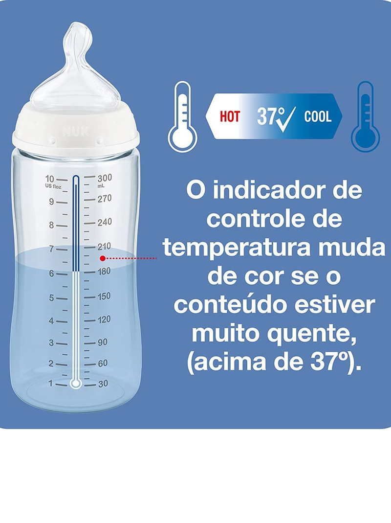 Kit 3 Mamadeira Nuk Com Controle de Temperatura 0 a +6M Carrinho Azul