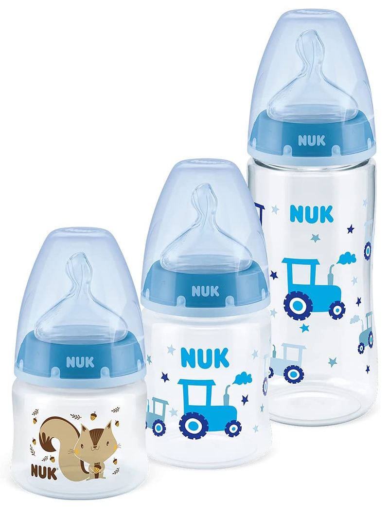 Kit 3 Mamadeira Nuk Com Controle de Temperatura 0 a +6M Carrinho Azul