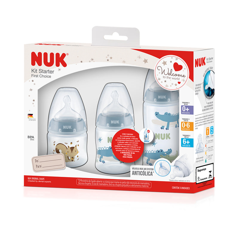 Kit 3 Mamadeira Nuk Com Controle de Temperatura 0 a +6M Jacaré Azul
