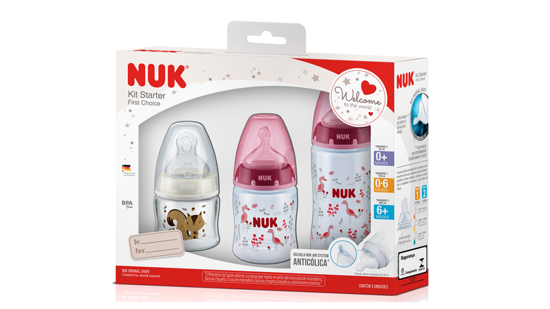 Kit 3 Mamadeira Nuk Controle de Temperatura 0 a +6M Flamingo Rosa