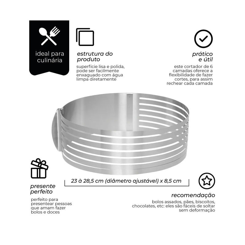 Aro Fatiador de Bolo Ajustável em Inox 8 a 30cm Mimo Style