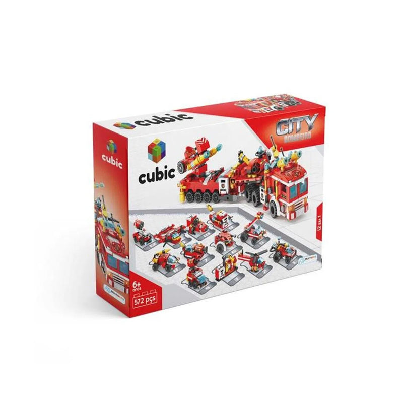 Blocos de Montar Cubic City Modelo Bombeiro 12 em 1 com 572 Peças Multikids - BR1094
