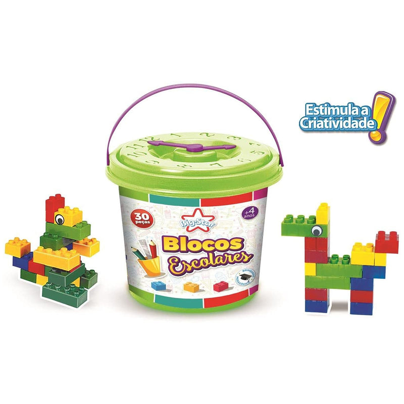 Brinquedo para Montar Balde Blocos Escolares 30 PCS - 061-BBE