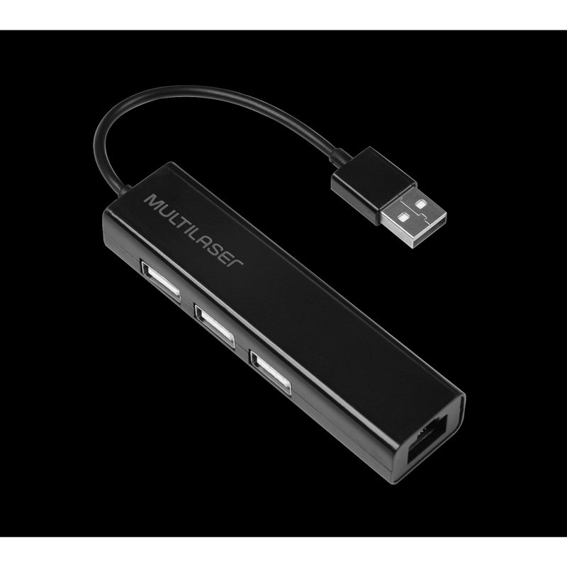 Conversor Ac. Hub USB 2.0 3 Portas + Rj45 Fêmea Preto Multilaser - AC304