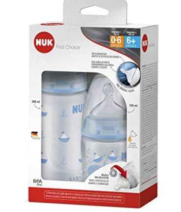 Kit Mamadeira Nuk Para Bebê 0 a +6 Meses 150 E 300ml - Azul