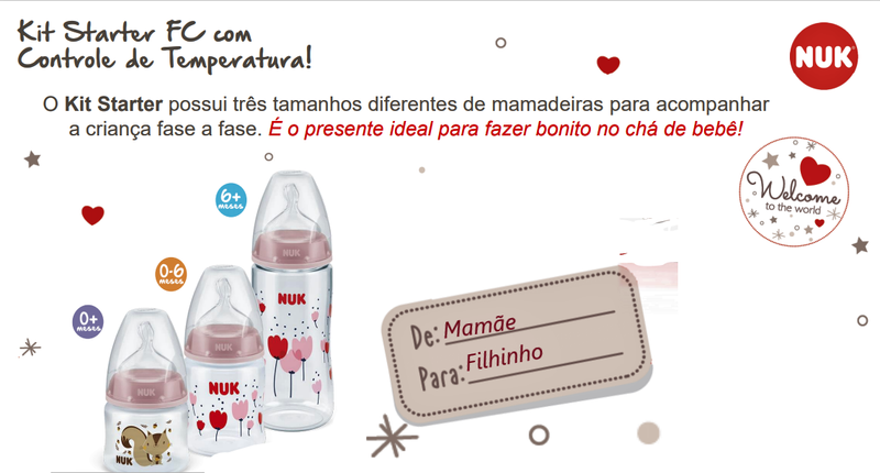 Kit 3 Mamadeira NukControle de Temperatura 0 a +6 Meses Flores Rosa
