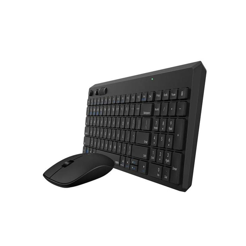 Mouse e Teclado Sem Fio Rapoo, Bluetooth ou Nano Receptor 2.4GHz, 1300DPI, ABNT2, Preto - RA003