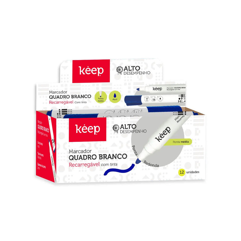 Pincel Marcador de Quadro Branco Recarregável Caixa c/ 12un - Keep