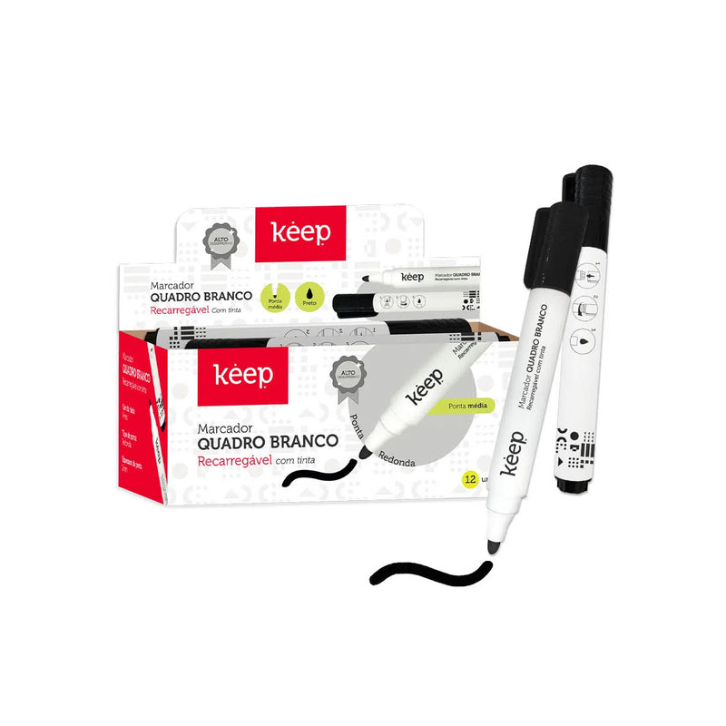 Pincel Marcador de Quadro Branco Recarregável Caixa c/ 12un - Keep