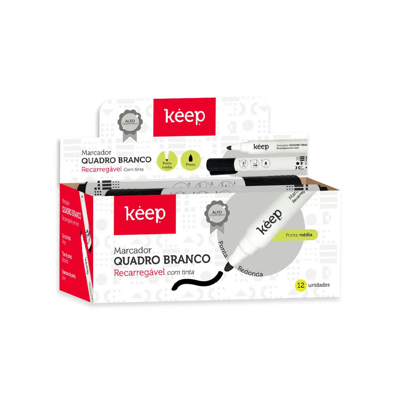 Pincel Marcador de Quadro Branco Recarregável Caixa c/ 12un - Keep