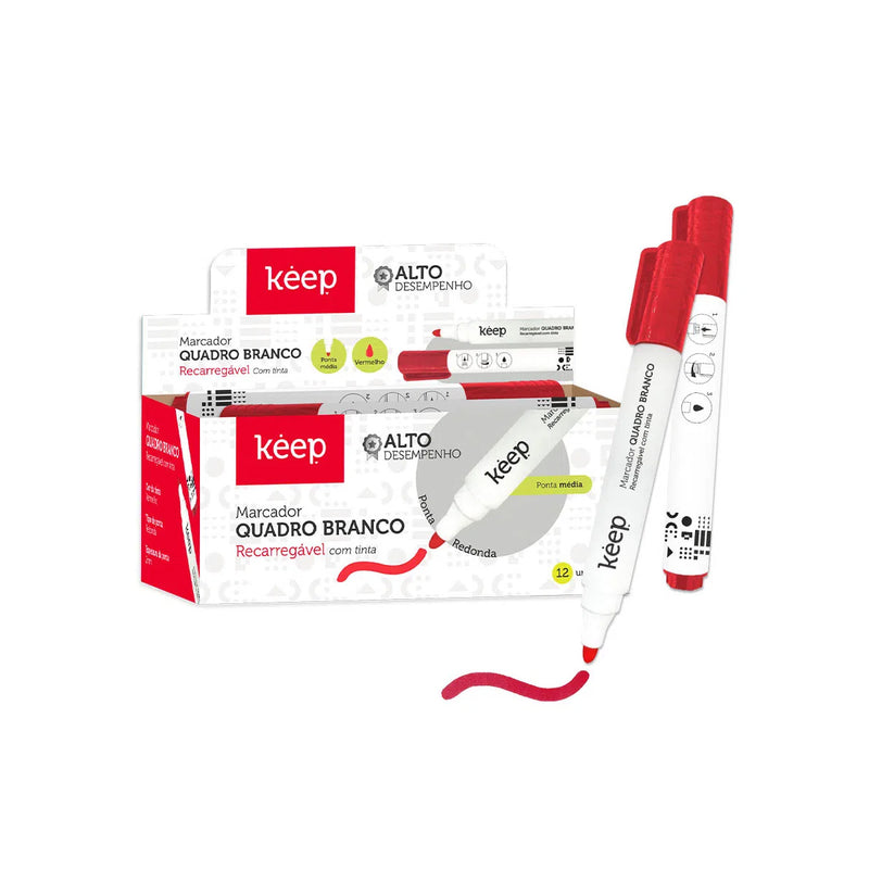 Pincel Marcador de Quadro Branco Recarregável Caixa c/ 12un - Keep