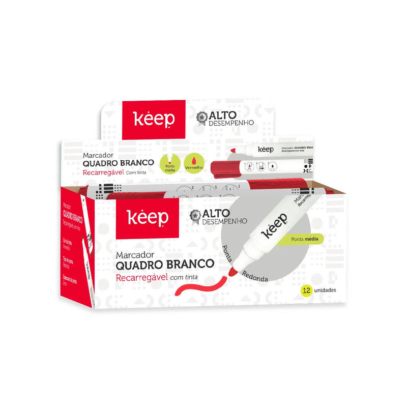 Pincel Marcador de Quadro Branco Recarregável Caixa c/ 12un - Keep