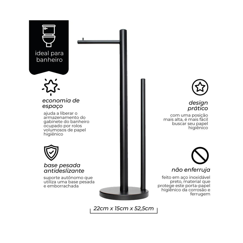 Porta Papel Higiênico De Inox na Cor Preta 52cm Mimo Style
