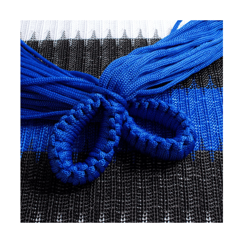 Rede de Descanso No Estilo Amazonas de Nylon na Cor Branco Com Azul e Preto