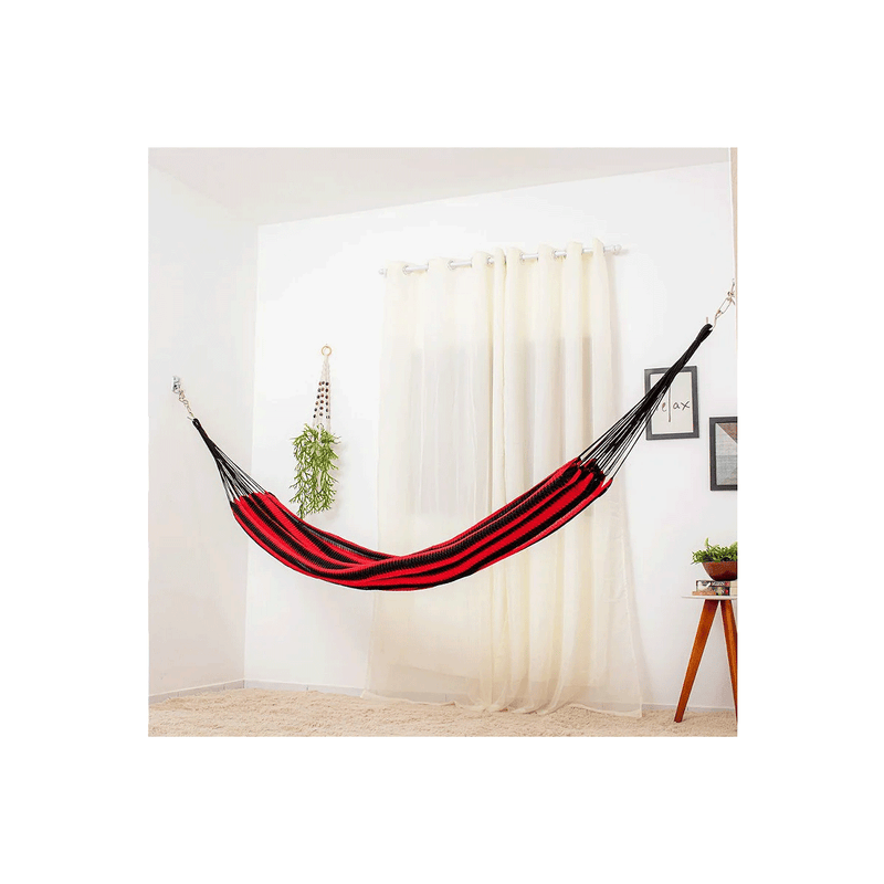 Rede De Descanso No Estilo Amazonas de Nylon Na Cor Vermelho Com Preto