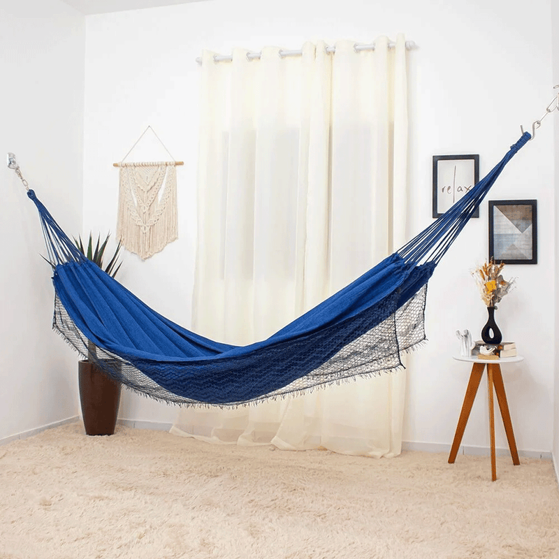 Rede de Descanso No Estilo Jeans Na Cor Azul Com Preto