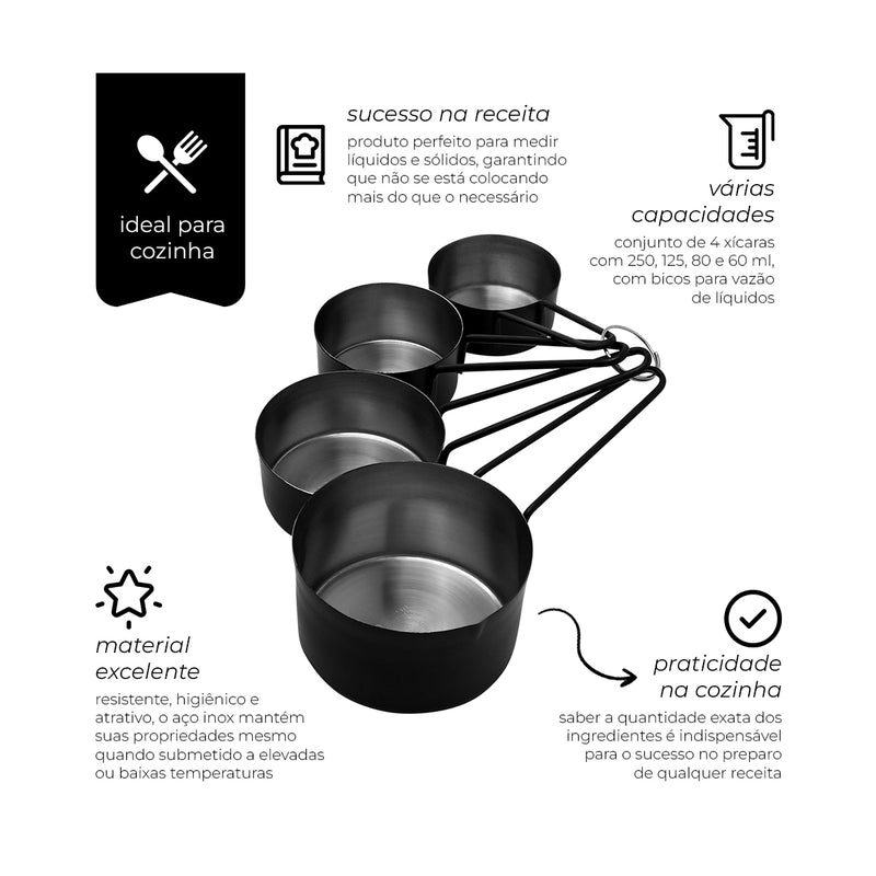 Xicaras Medidores 4 Peças Inox Mimo Style